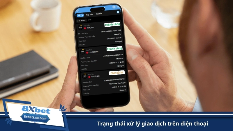 trạng thái xử lý giao dịch trên điện thoại