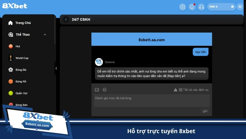 hỗ trợ trực tuyến 8xbet