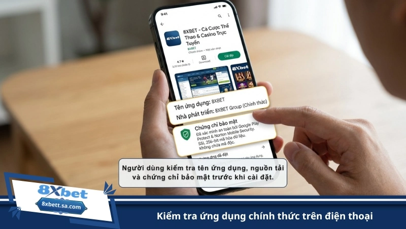kiểm tra ứng dụng chính thức trên điện thoại